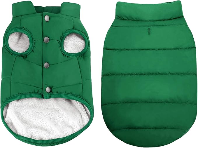 ASENKU Dog Winter Coat - Waterproof Windproof Dog Jacket, Warm Snowproof Doggie Puffer Vest for Cold Weather, Lightweight Snow Coats for Small Medium Large Dogs (XS, Green)