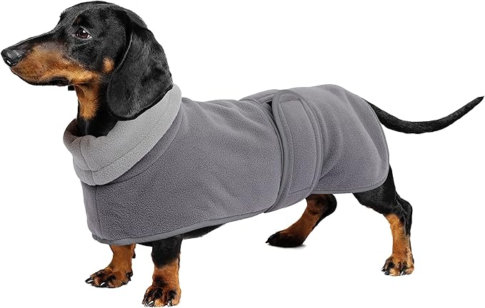 Geyecete Dachshund Sweater - Padded Fleece Lining, High Collar Dog Jacket, Adjustable Sizes - Gray-XS