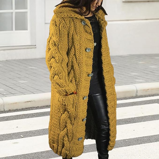 LOAIHA Women Chunky Cable Knit Long Sleeve Cardigan Fall Winter Trendy Oversized Button Down Sweaters Outerwear with Pocket