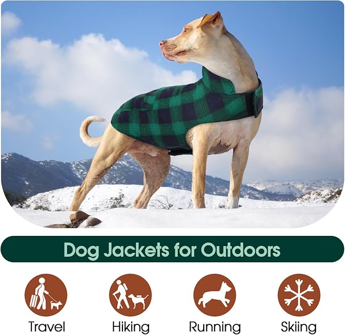 Kuoser Reversible Dog Jacket, Warm Winter Coat for Medium & Large Dogs, Warm Windproof Pet Cold Weather Clothes, Green XL