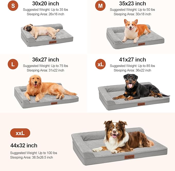 Orthopedic Dog Bed Medium Size Dog, Memory Foam Pet Bed for Medium Dogs, Washable Removable Cover, Nonskid Bottom, Waterproof, 35x23x6 Inches, Light Grey