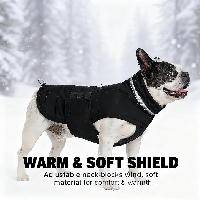 Dog Coat, Waterproof Winter Jacket, Warm Windproof Jacket, Reflective Adjustable Turtleneck Coats for Medium Dogs with Hook & Loop - Black - M