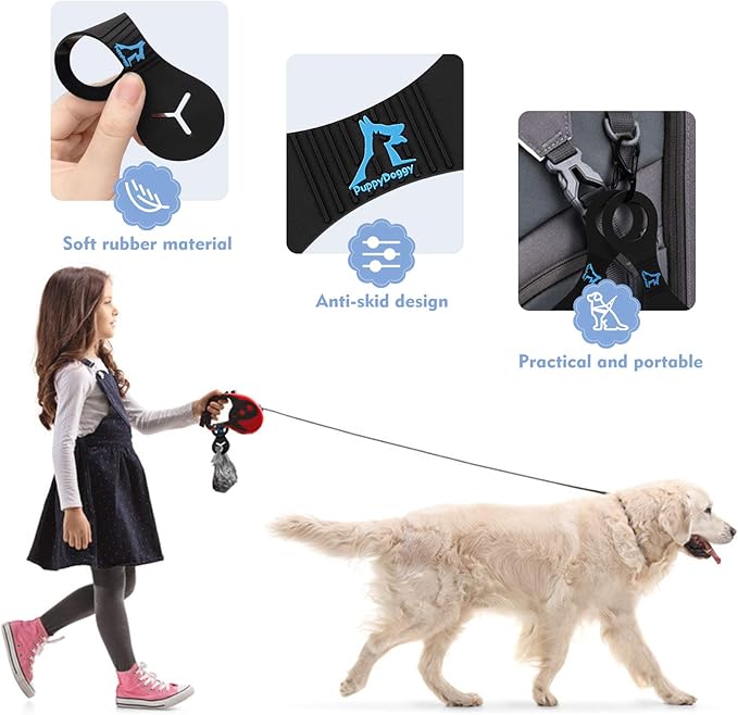 PuppyDoggy Dog Poop Bag Holder for Leash Waste Bag Carrier Dog Poop Bag Dispenser for Walking Running Bicycle Accessory 2 Pieces (Black + Green)