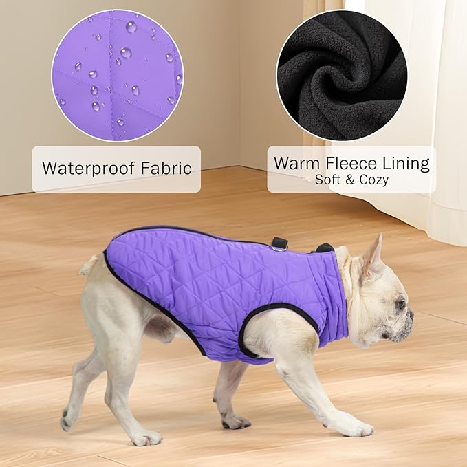 SCENEREAL Dog Winter Coat - Warm Dog Jacket with Built-in Harness for Small & Medium Dogs, Waterproof Cold Weather Coat with Zipper, Fleece Puffer Vest Windproof Snow Clothes for Puppy & Pet