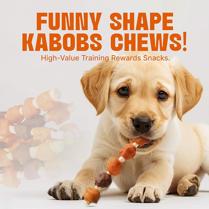 M-PETS Dog Treats, 5 Flavor Dogs Kabob Snacks Long Lasting Chews, Made with Real Chicken and Duck Jerky Meat 18pcs Rawhide Sticks