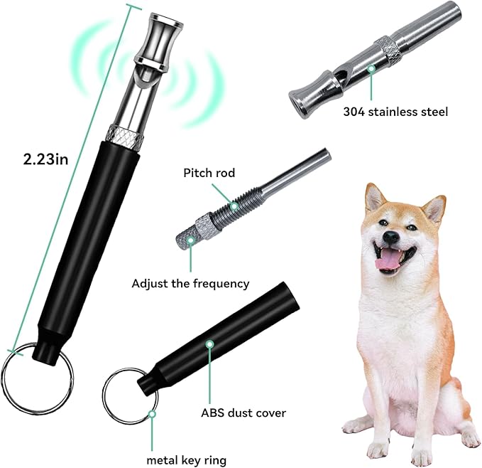2 Pack Dog Whistle, Dog Whistle to Stop Barking Neighbors Dog, Adjustable Ultrasonic Silent Dog Training Whistles(Black and White with Lanyard)