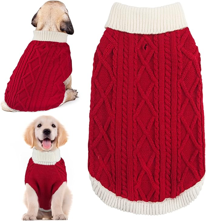 Small Dog Sweaters with Leash Hole Turtleneck Dog Sweaters Knitwear Boys Girls Warm Soft and High Stretch Pet Clothes for Fall Winter，Pet Shirts for Kitten Puppy Red Large