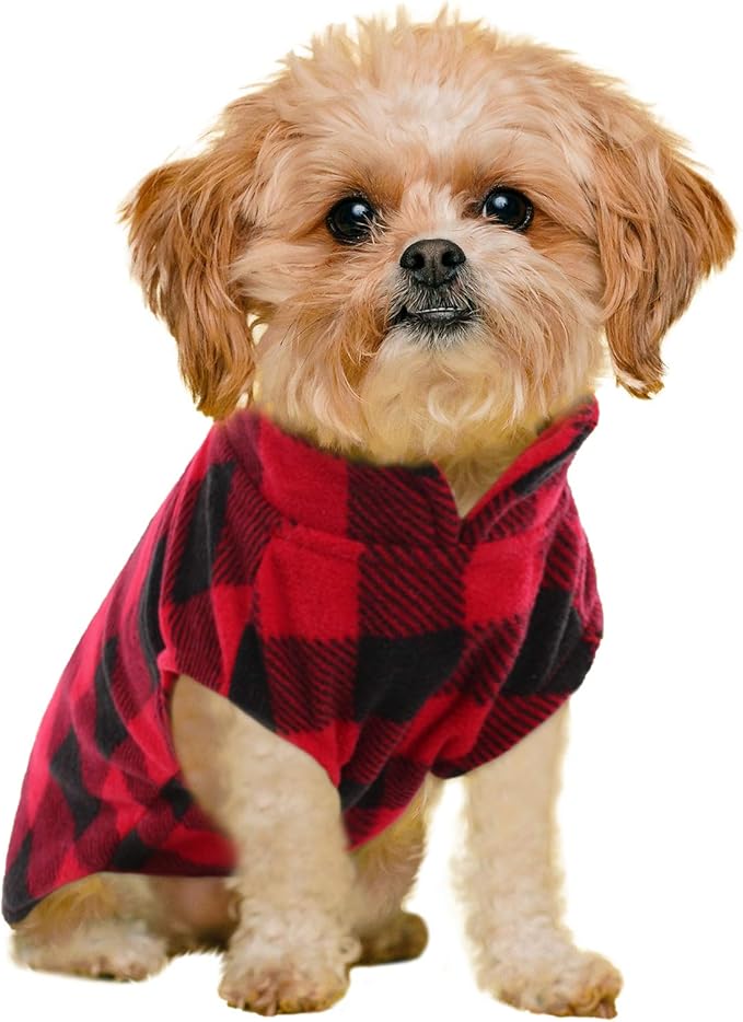 KAMA BRIDAL Spring Autumn Winter Coat Pullover Fleece Vest for Cats Small and Medium Dogs Thin Sweater Red & Black Plaid (Red, XXS)