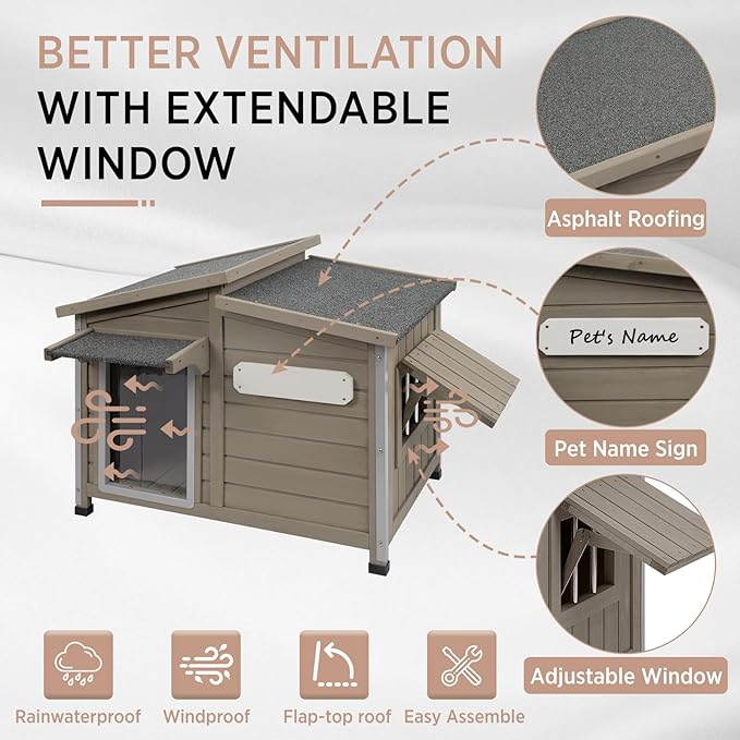 Outdoor Dog House, Weatherproof Wooden Kennel for Medium Dogs, Large Wooden Dog House with Chew-Proof Iron Frame, Removable Floor (Grey, 43.5" D x 29.5" W x 33.5" H) (Grey, 34" D x 22" W x 26.5" H)