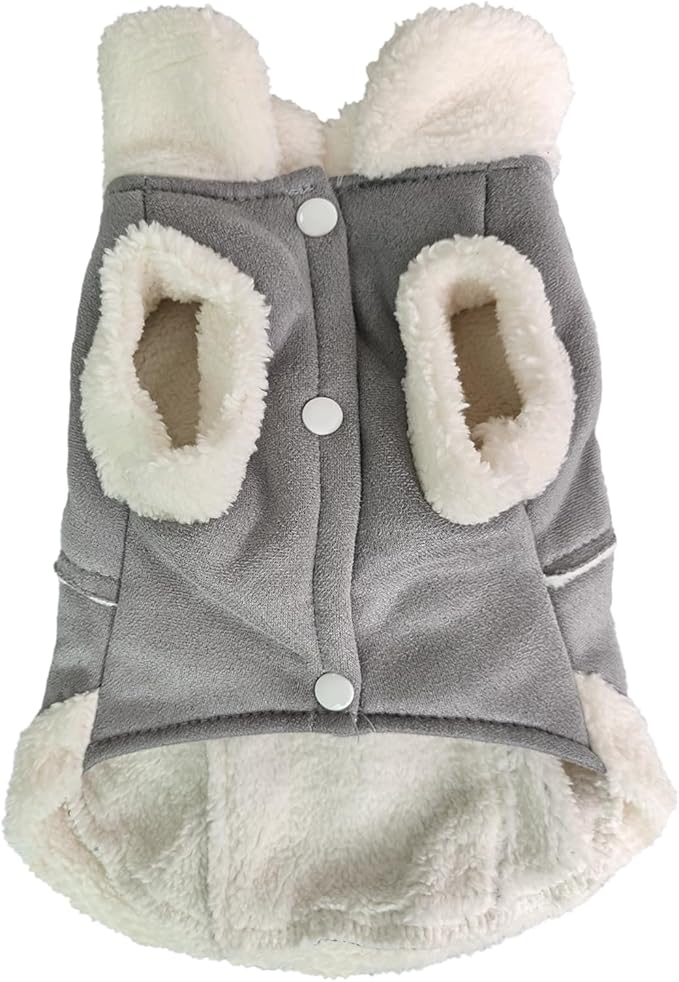 Jecikelon Bowtie Dog Cold Weather Coat Fleece Lining Warm Pet Puppy Turtleneck Dogs Winter Clothes for Small Dogs with D-Ring (Gray, Small)