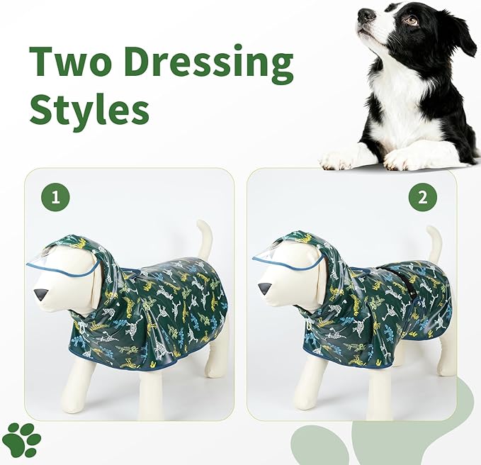 Dog Raincoat, Waterproof Windproof Dog Rain Jacket with Hood, Rain Coat with Leash Hole, Adjustable Raincoat Poncho for Small Medium Large Dogs Outdoor (Green, Medium)
