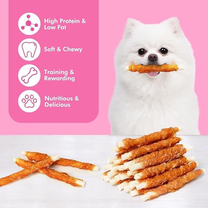 Dog Treats, 5 Inch Chicken Wrapped Rawhide Sticks for Dogs, Teeth Cleaning Dog Chew Snacks for Puppy and Small Dogs, 14.1oz