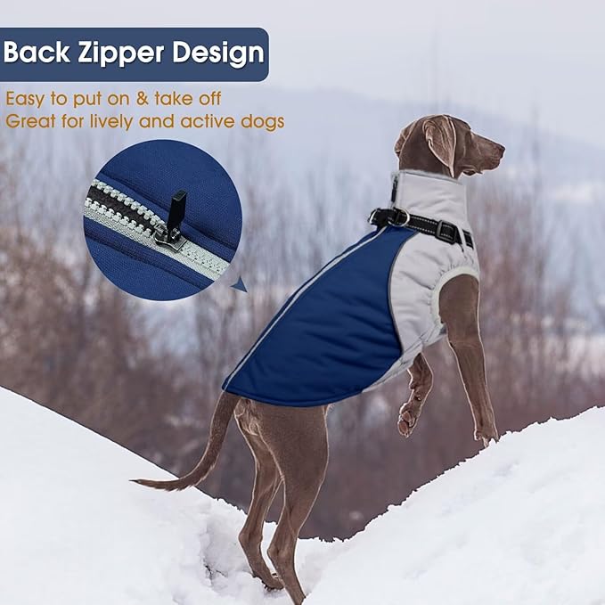 Dog Coat for Large Dogs,XXXL Waterproof Dog Jacket with Collar Built in,Reflective Winter Jacket with Fleece Lined Warm Cold Weather Coats for Extra Large Dogs,Pet Snow Jacket Suit,Blue,3XL