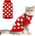 KOOLTAIL Turtleneck Cat Sweater - Soft Knit Christmas Sweater With Heart Love Pattern, Thick Warm Cold Weather Clothes for Small Medium Large Kittens Puppies, Red L