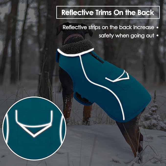 SUNFURA Small Dog Coat, Warm Dog Winter Jacket, Reflective Pet Snow Jacket with Fleece Lined, Waterproof Puppy Snowsuit Pet Sweater Clothes for Small Dogs, Turquoise XS