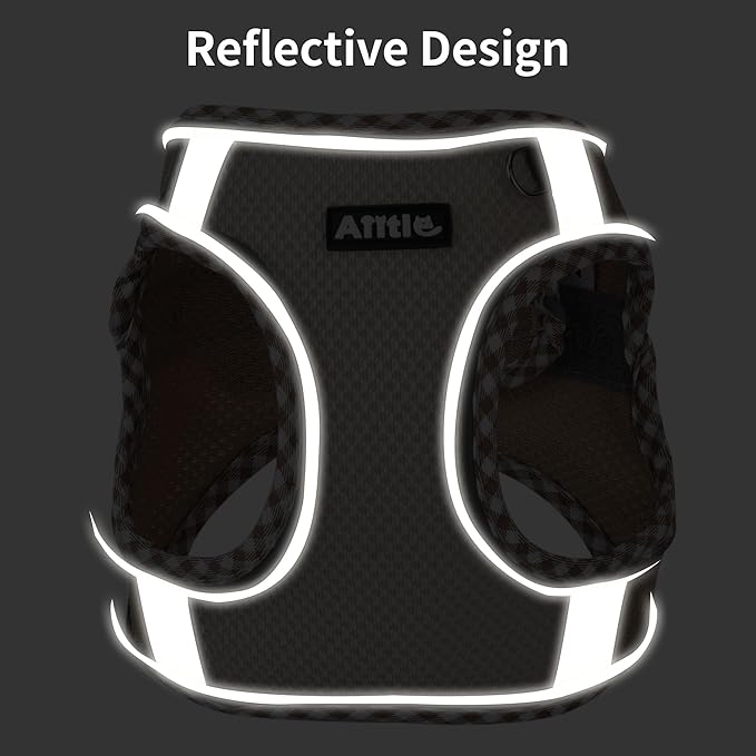 AIITLE Small Dog Harness - Breathable Double-Layer Jacquard No-Choke Vest, Durable Anti-Tear Fabric with Reflective Trim - Perfect for Running, Parties, Daily Walks (Black, XS)
