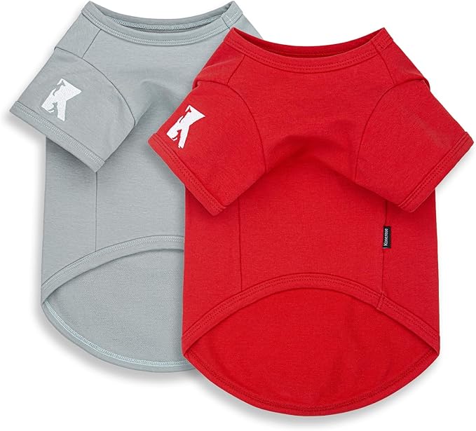Koneseve Dog Shirt Breathable Cotton Stretchy Clothes for Small Pets 2-Pack Sunny Red & Smoky Blue M