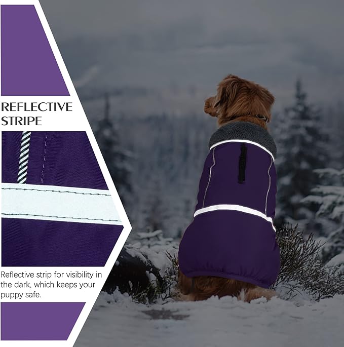 QBLEEV Dog Winter Coat, Warm Dog Coat Reflective Jacket, Turtleneck Waterproof Pet Clothes for Cold Weather Thicken Fleece Snowsuit Christmas Vest Pet Apparel for Small Medium Large Dogs M