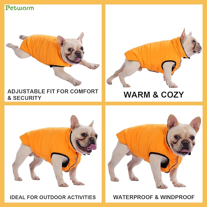 PetWarm Reversible Dog Cold Weather Coats, Waterproof Dog Puffer Vest, Vest for Dogs with Hook-and-Loop Strap, Windproof Outdoor Coat for Winter Walks and Snowy Days, Orange, XL