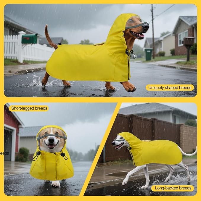 DENTRUN Dog Raincoat with Hood for Border Collie, Shiba Inu – Windproof & Reflective for Night Walks, Jogging, Backpacking – Adjustable Fit, XL