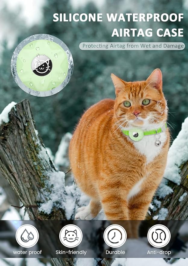 Apple AirTag Cat Collar, GPS Tracker Kitten Collar with Breakaway Feature, Lightweight and Reflective, Perfect for Cats and Puppies (Luminous Green)