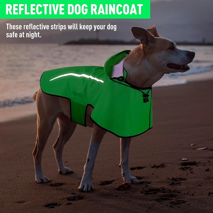 Dog Raincoat with Removable Hoodie, Rain Coats Waterproof Windproof Snowproof, Rain Jacket with Reflective Strip/Adjustable Drawstring/Leash Hole for Dog Walking (Green, X-Large)