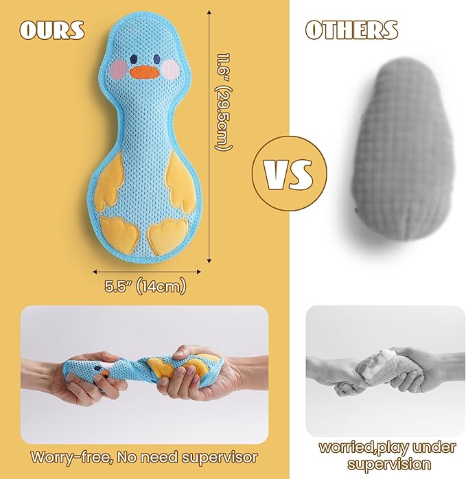 Duck Squeaky Dog Toy, New 2025 Indestructible Dog Toy for Aggressive Chewers, Stuffed Toy with Two Tough Layers, Interactive Tug Training to Keep Them Busy, Blue