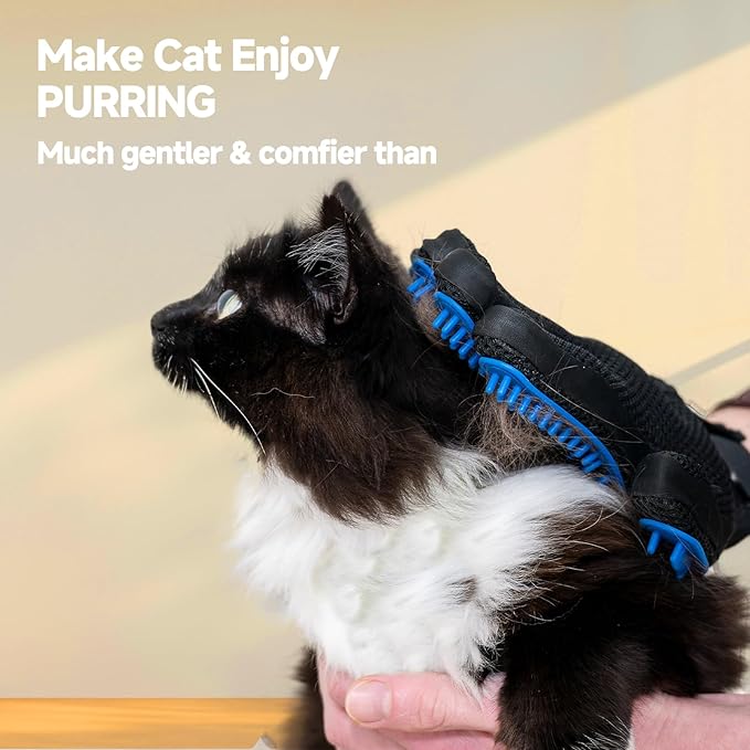 Pet Hair Removal Glove for Dogs & Cats, 2-Pack 2-in-1 Deshedding Brush & Massage Mitt - Grooming Gloves for Shedding Control, Bathing and Washing, Safe for Short/Long Hair Pets (Blue)