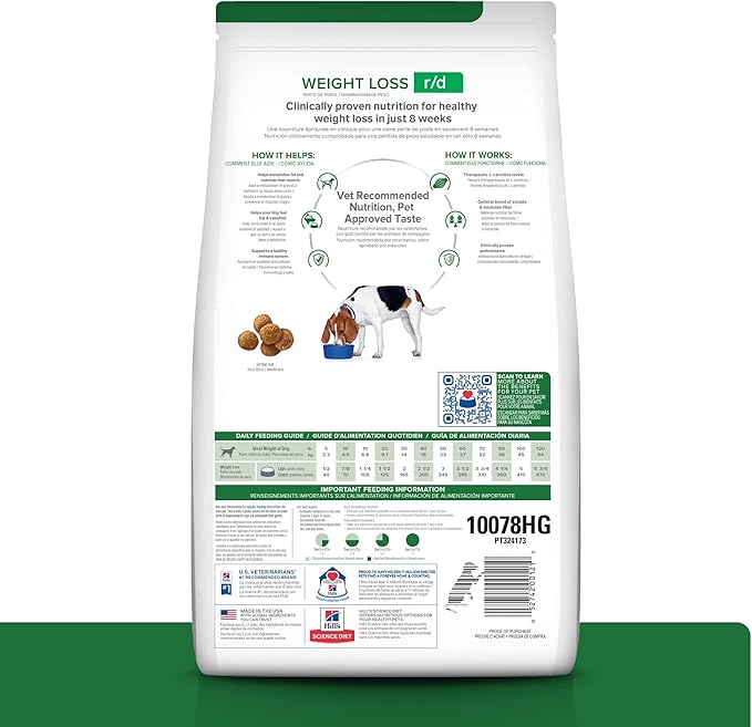 Hill's Prescription Diet r/d Weight Reduction Chicken Flavor Dry Dog Food, Veterinary Diet, 8.5 lb. Bag
