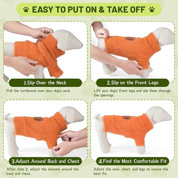 Small Dog Furry Pullover Sweater, Classic Turtleneck Dog Clothes for Cold Weather Cute Warm Pet Clothes for Chihuahua, Bulldog, Dachshund, Pug Orange Large