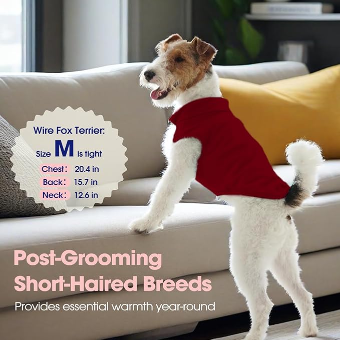 FUAMEY Dog Fleece Vest for Medium Dogs,Warm Stretchy Dog Sweatshirts Pullover with Leash Hole Dogs Sweater Soft Pet Turtleneck Cozy Pet Vest Lightweight Sleeveless Red M