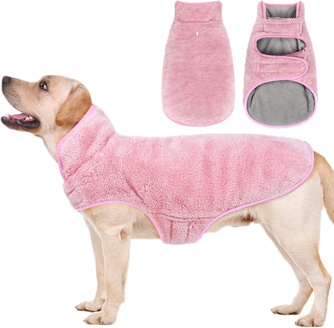 Malier Dog Winter Coat, Reversible Fleece Dog Cold Weather Coats, Windproof Warm Snow Puppy Jacket Vest Pet Clothes for Small Medium Large Dogs (X-Large, Pink)