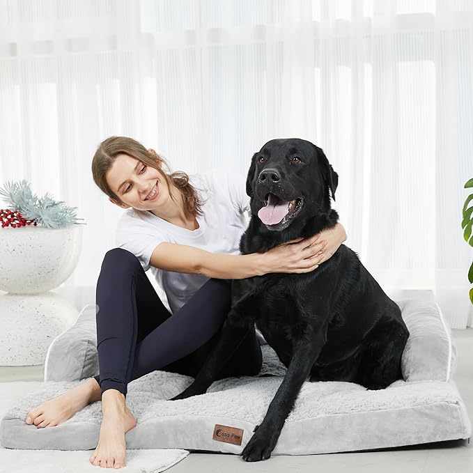 Orthopedic Dog Beds for Extra Large Dogs, Waterproof Egg Crate Foam XL Dog Bed with Sides 45 * 35Inch, Big Dogs Couch Beds with Removable Washable Cover and Nonskid Bottom, Grey White