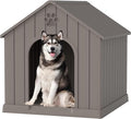 Large Dog House Outdoor Indoor, Durable Plastic Waterproof Doghouse with Air Vents and Elevated Floor, Easy Clean and Assemble for Medium Large Dogs (Classic Grey, 36.2''L×38''W×38''H)