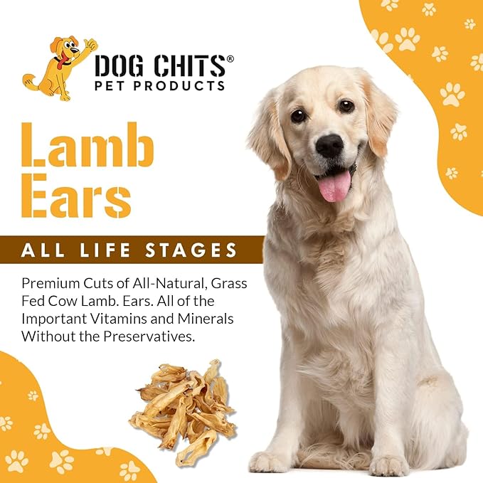 Dog Chits Lamb Ears for Dogs – 100% Natural Baked Lamb Ear Dog Treats – Grain-Free, High Protein, Lower Fat Training Chews – Dental Health & Joint Support – for Large, Medium Dogs – 15 Pack