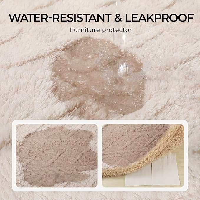 Waterproof Pet Blanket, Liquid Pee Proof Dog Blankets for Sofa Bed Couch, Reversible Sherpa Fleece Furniture Protector Cover for Small Medium Large Dogs Cats,Beige-Thicken Medium（57" x 40"）