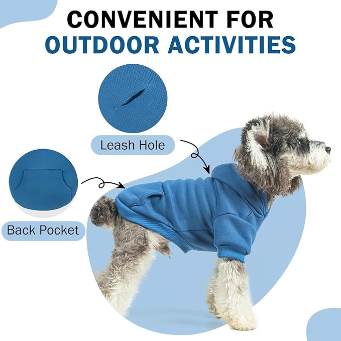 SCENEREAL Dog Hoodie Sweaters for Small Medium Large Size Dogs, Fleece Dog Sweatshirt with Hat and Pocket,Soft Cold Winter All Weather Dog Clothes for S to XL Sized Dogs, Blue L