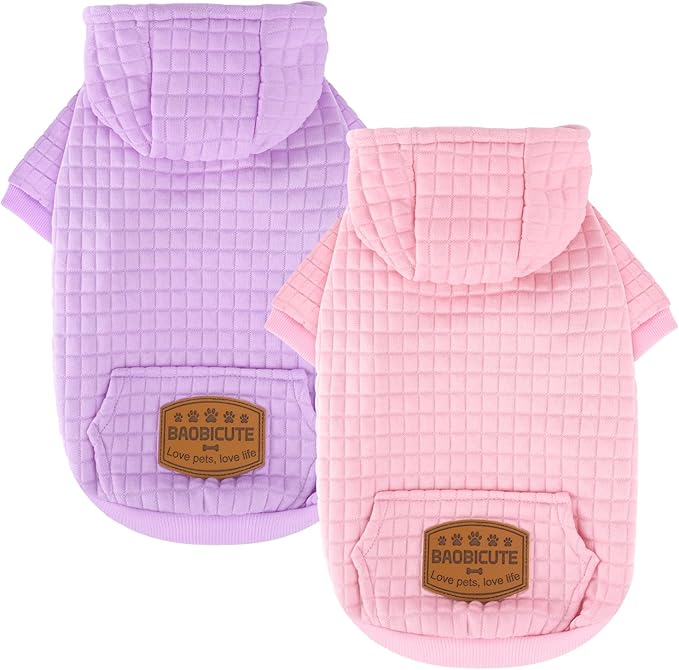 2 Pack Dog Hoodie Sweaters for Small Medium Dogs Warm Dog Clothes for Large Dogs Soft Waffle-Like Laminated Sweatshirt Bulldog (Pink+Purple, XS (Back: 10",Chest: 13", Neck: 9"))