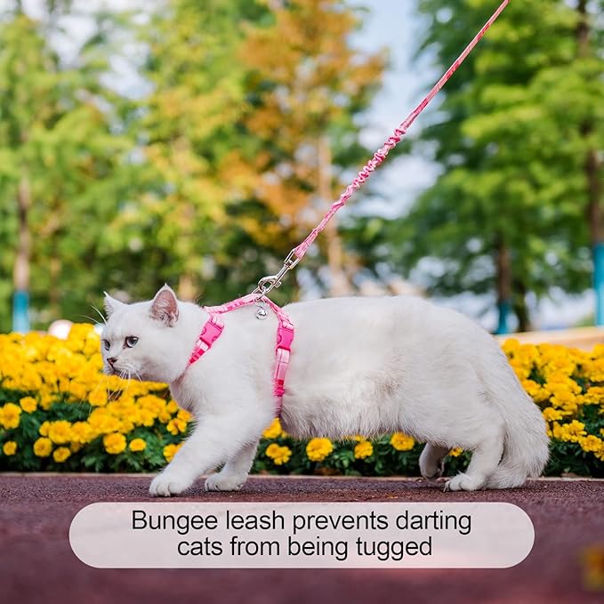 BEAUTYZOO Cat Harness and Leash Set Escape Proof for Walking, Kitten Soft Adjustable Vest Harnesses for Small Medium Large Cats, Easy Control Breathable Plaid Ribbon Nylon for Outdoor Indoor Use