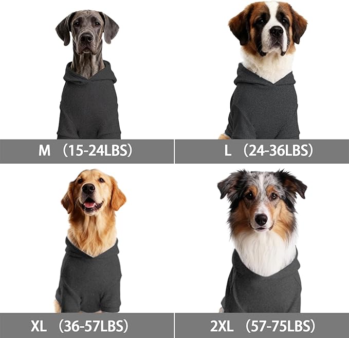 Basic Dog Hoodie Sweatshirts, Pet Clothes Hoodies Sweater with Hat and Leash Hole, Soft Cotton Outfit Coat for Large Medium Small Dogs, Dark Grey (XX-Large)