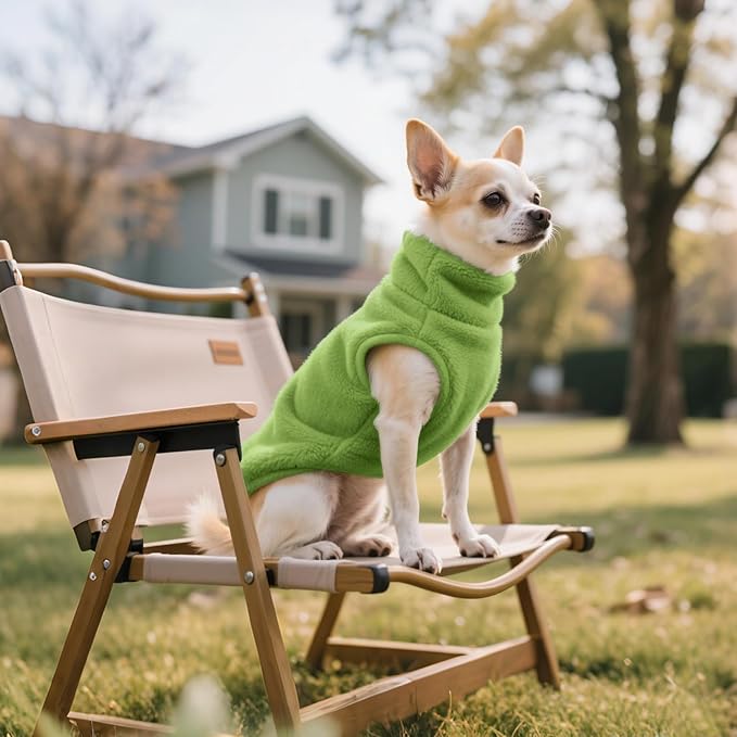Idepet Dog Fleece Vest Sweater Zip Up Warm Pullover Dogs Jacket with D-Ring Leash Winter Cold Weater Coat Pet Sweatershirt Clothes Hoodie for Small Medium Dogs Boy Girl(Green,XXS)