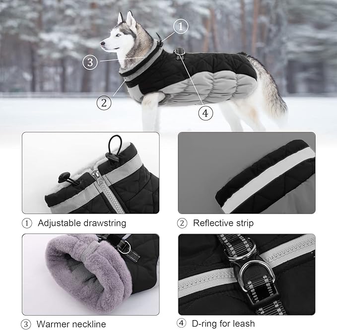 Lelepet Dog Coat Warm Dog Winter Coat Waterproof Dogs Jacket with Harness Built in Reflective Pet Fleece Vest Zip-Up Cold Weather Coats for Small Dogs Turtleneck & Windproof Coats Yorkie Black S