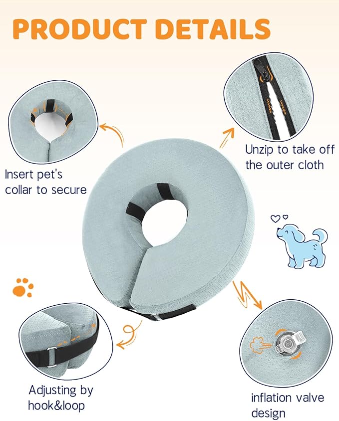 Supet Inflatable Cone Collar Alternative After Surgery, Donut Collar Recovery ECollar to Stop Licking, Soft Cone for Small Medium Large Dogs