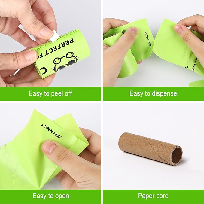 Dog Poop Bags with Dispenser, Unscented, 9 x 13 inch, Guaranteed Leak Proof, Extra Thick Waste Bag Refill Rolls (NavyBlue (105-Bags, 1-Dispenser))
