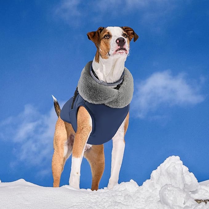 PETDSH Dog Coat Large, Windproof Dog Jacket with Warm Fleece Lining, Thickened Collar Dogs Winter Coat, Adjustable Reflective Pet Coats for Cold Weather (Navy Blue, XX-Large)