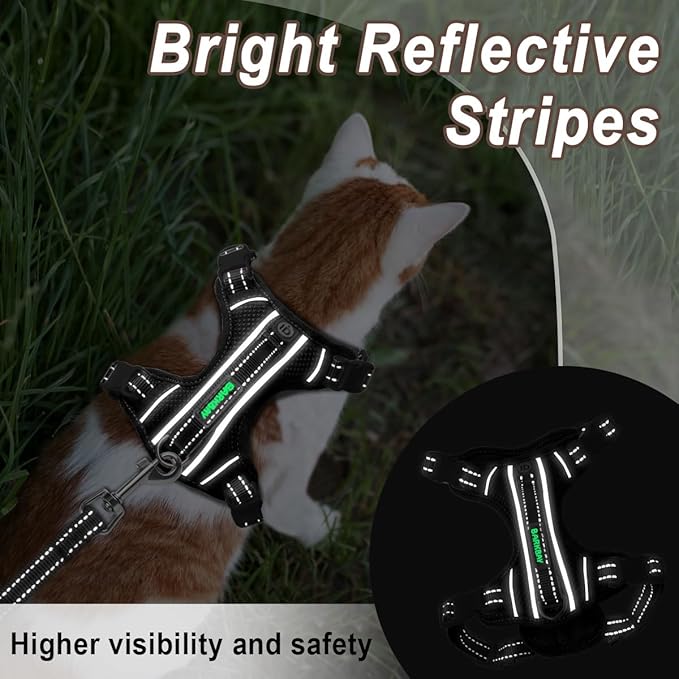 Cat Harness and Leash Set for Walking Escape Proof for Small Large cat Kitten Harness with ID tag Pocket (Black,XS)