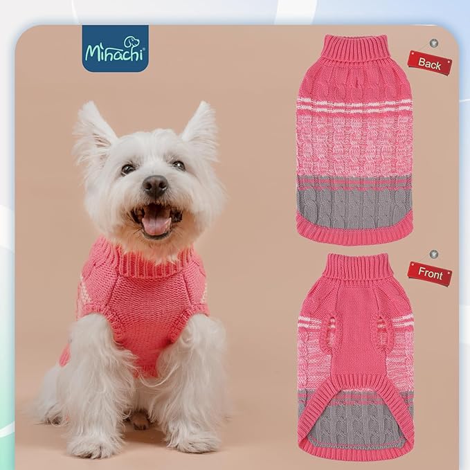 Mihachi Dog & Cat Sweaters for Small & Large Pets, Girl & Boy Pink Turtleneck Dog Coat, Soft & Warm Pullover Clothes & Costume with Leash Hole, Cold Weather Gear