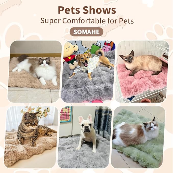 Cat Beds for Indoor Cats Faux Fur Pet Pad Mat Plush Kitten Bed with Non-Slip Bottom for Carriers/Couch Dog & Puppy Friendly 23 x 15 Inch Small Orange