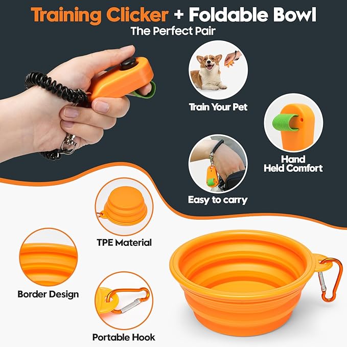 Large Capacity Dog Treat Pouch –Training Treat Bag with Magnetic Pocket, Built-in Poop Bag Holder, Clicker & Collapsible Bowl, Hands-Free Dog Walking Bag for Walking & Puppy Training - Khaki