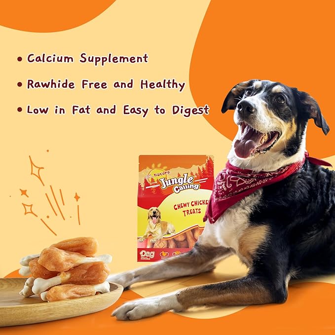 Jungle Calling Chewy Chicken Dog Treats Rawhide Free Real Chicken Calcium Bone, Teeth Clean Breath Fresh Dog Training Treats (Pack of 2)